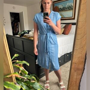 Lush Midi Button Up Dress - 100% Rayon - Denim/Ivory - Women’s Size L